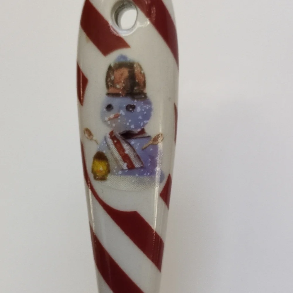 8 Williams Sonoma Ceramic Snowman Christmas Spoons - Red‎ Striped Holiday EUC